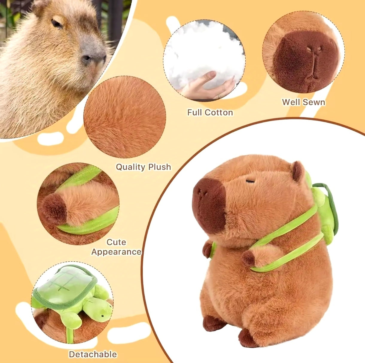 Peluche Muñeco de Capybara con Mochila Tortuga