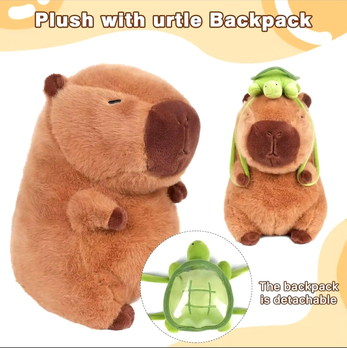 Peluche Muñeco de Capybara con Mochila Tortuga