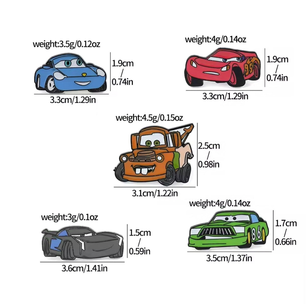 Pins Broches Alfileres Insignias de Metal Para Ropa de Autos Disney Cars 5uds.