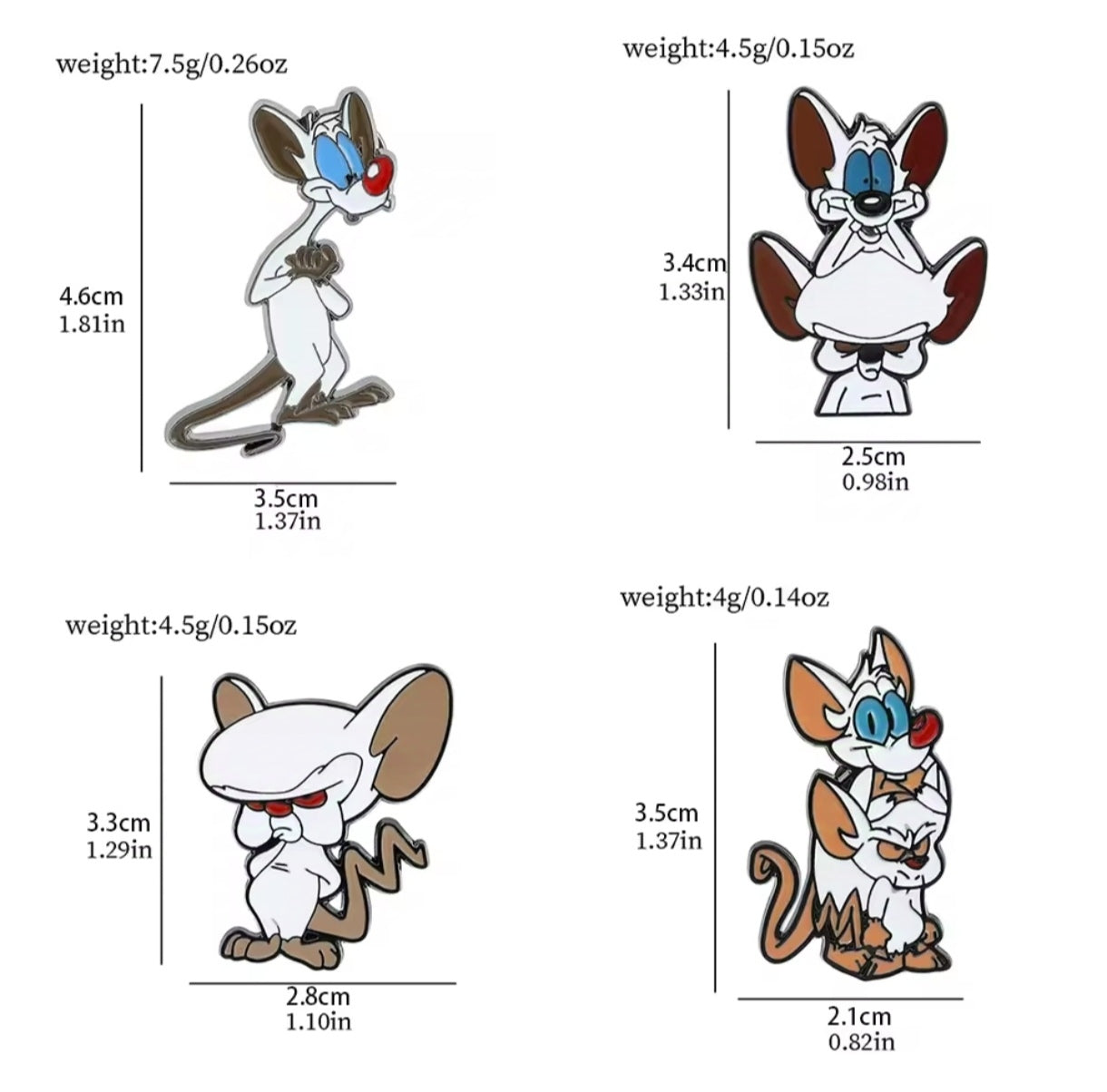Pins Broches Alfileres Insignias de Metal Para Ropa de Pinky y Cerebro 4uds.