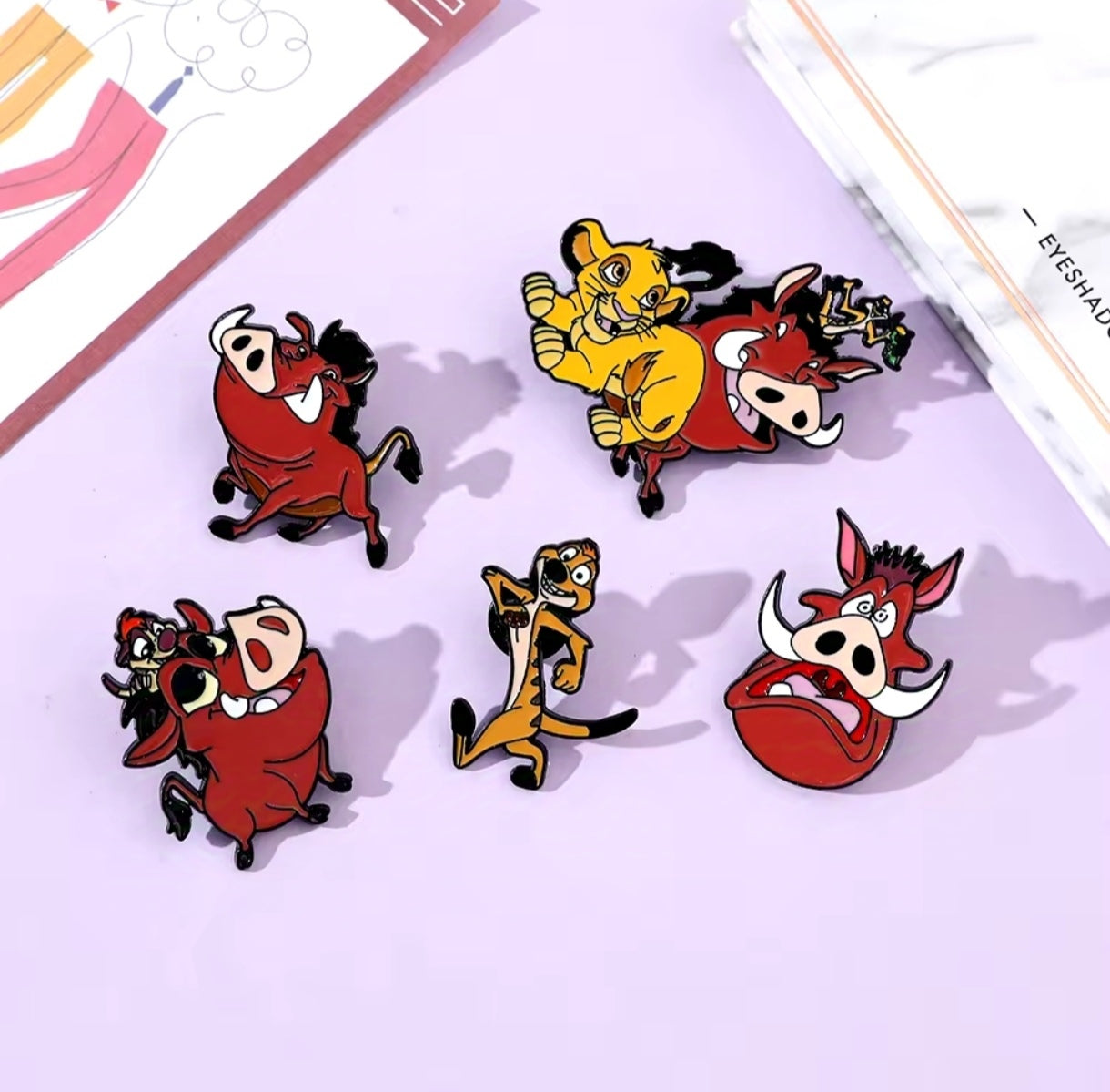 Pins Broches Alfileres Insignias de Metal Para Ropa de Timon y Pumba Rey Leon 5uds.