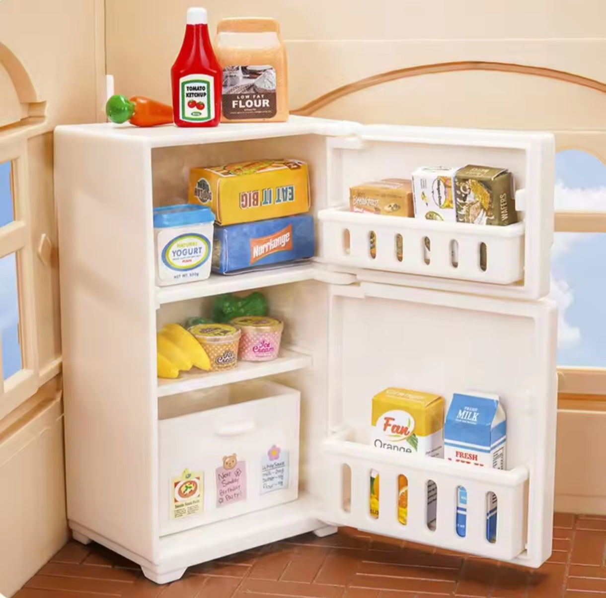 Mini Refrigerador Fridge Blanco Mueble Cocina Casa Muñecas con Accesorios