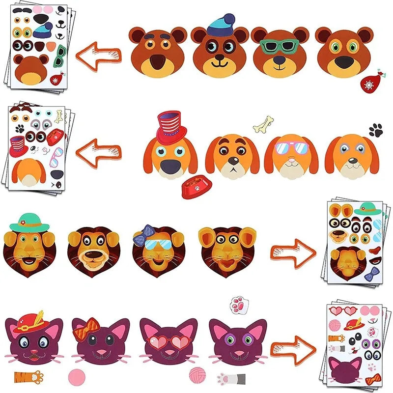 Stickers Pegatinas Rompecabezas DIY Cara de Animales 12 Hojas