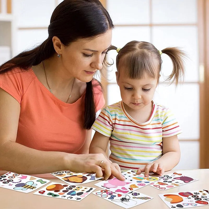 Stickers Pegatinas Rompecabezas DIY Cara de Animales 12 Hojas