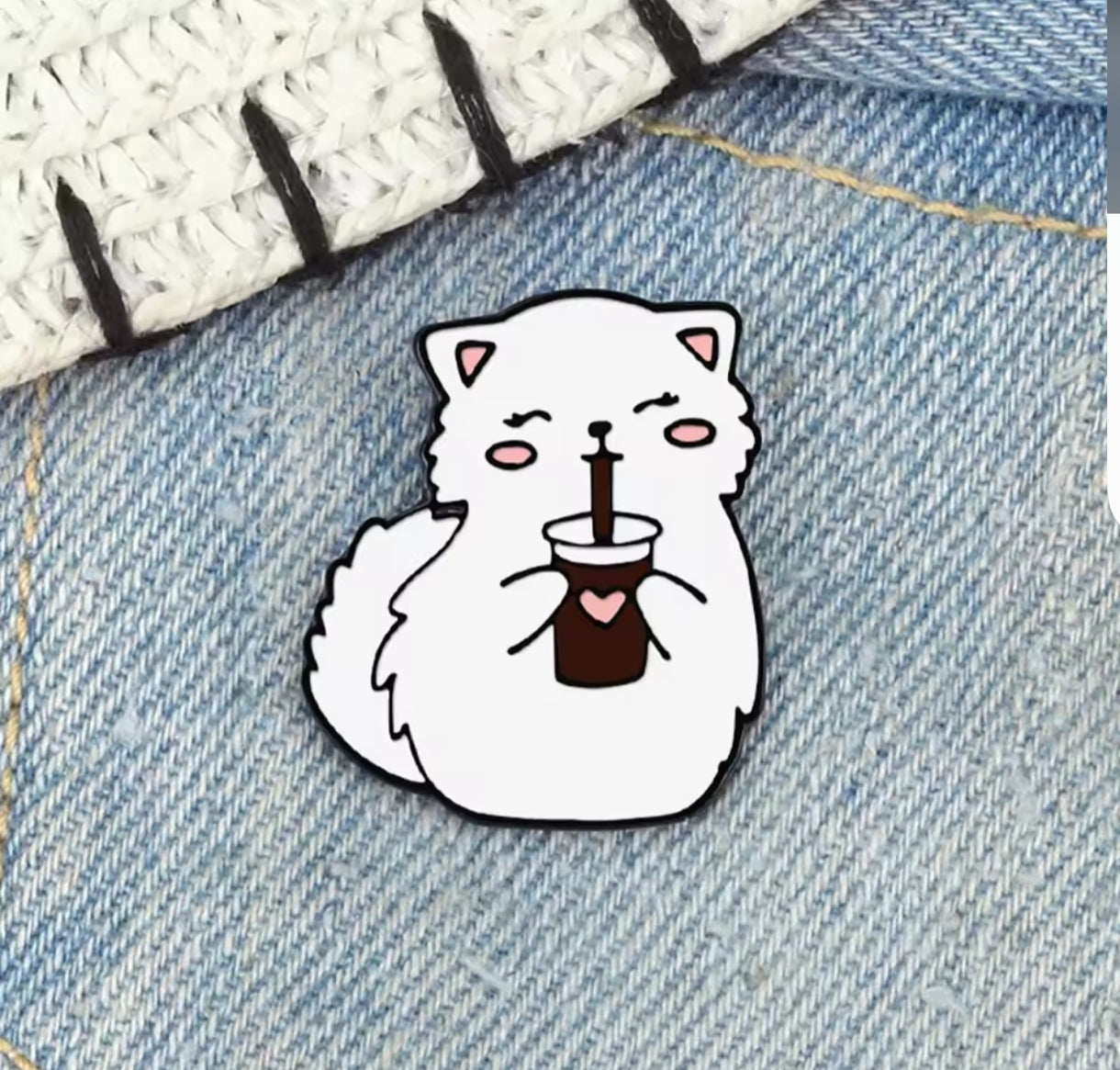 Pin Broche Alfiler Insignia de Metal Para Ropa de Gato Blanco