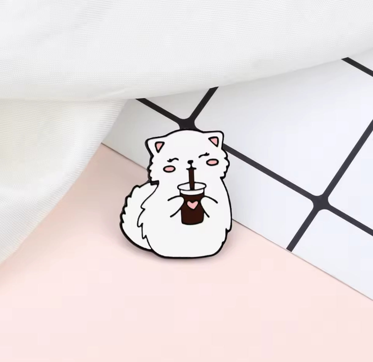 Pin Broche Alfiler Insignia de Metal Para Ropa de Gato Blanco