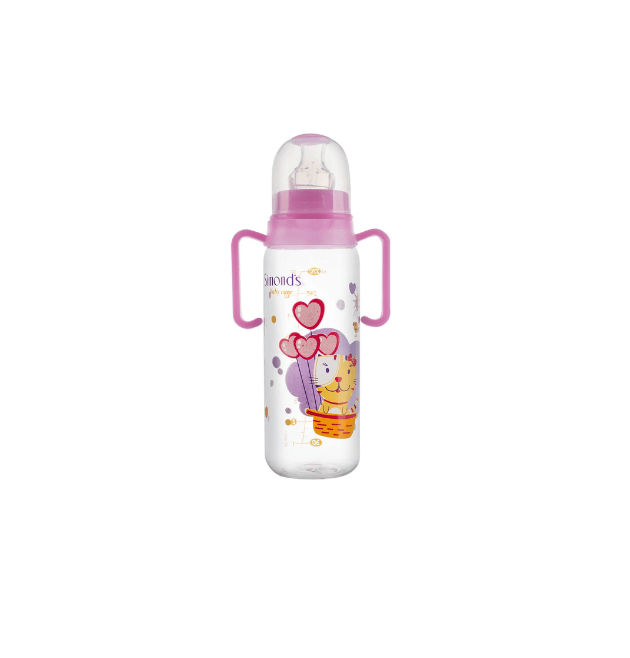 Mamadera 🍼 Boca Standard Simonds 270ml. con Asas Rosada