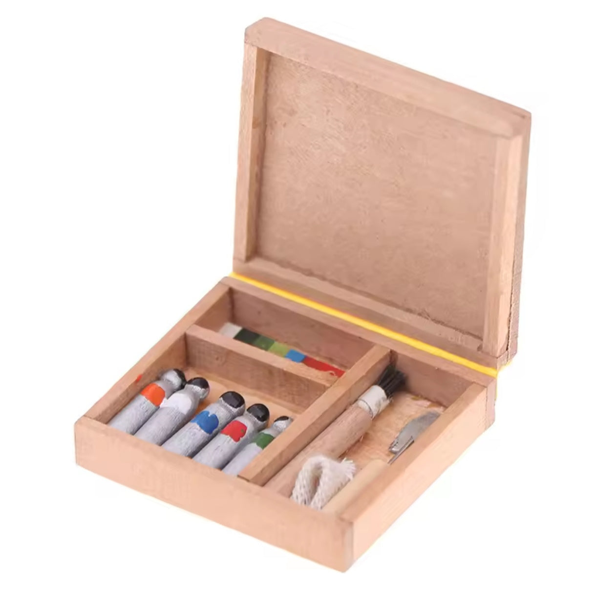 Mini Caja de Madera con Pluma Pintura Artista
