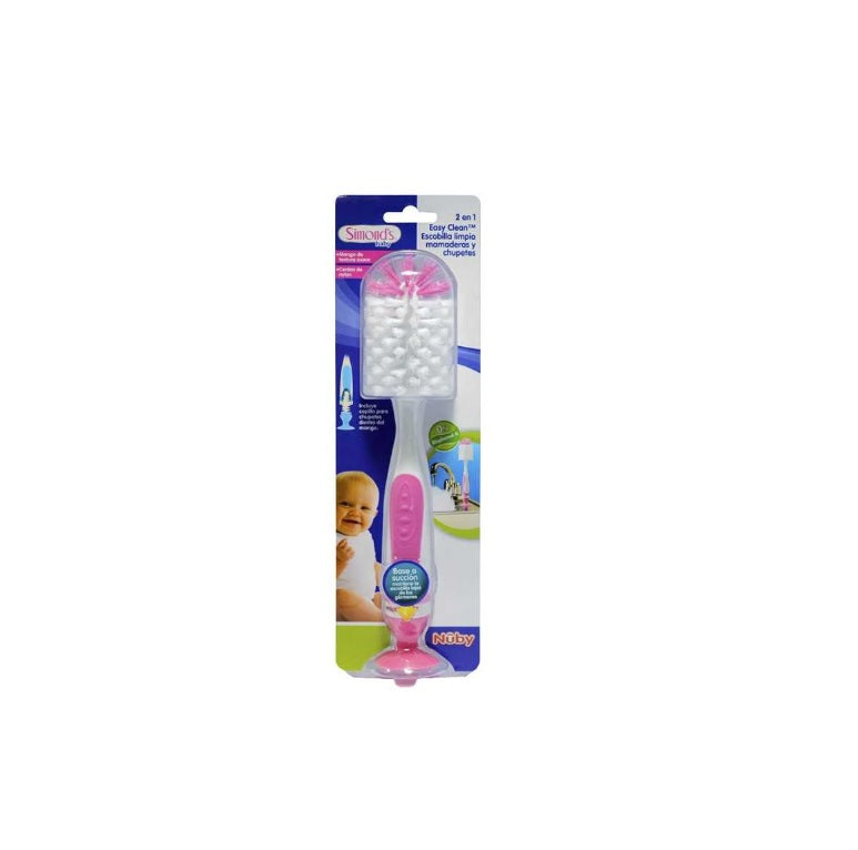 Nuby Simonds Escobilla Cepillo Limpia Mamaderas y Chupetes Rosado