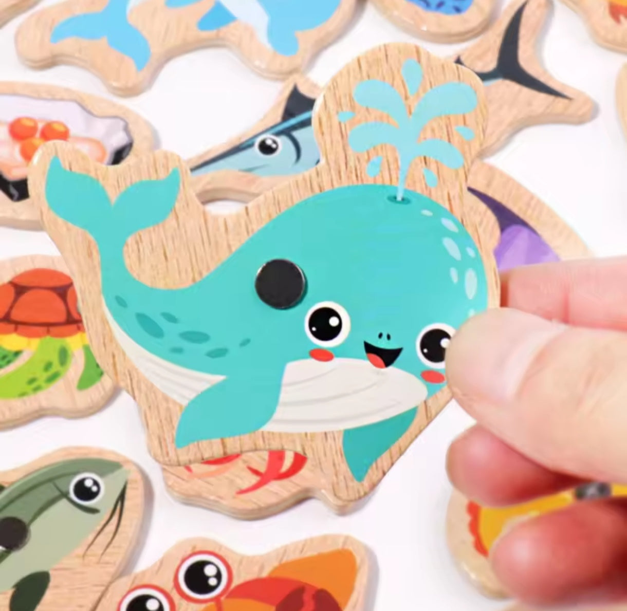 Juego de Pesca Milagrosa 2 Cañas Magneticas de Madera y 31 Peces