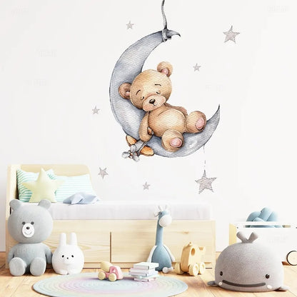 Sticker Vinilo Decorativo para la Pared Oso Durmiendo en Luna