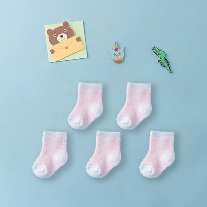 Conjunto de 5 Pares de Calcetines Rallas Rosadas 0 - 6 Meses