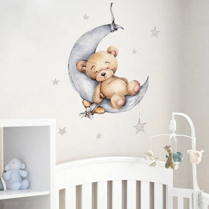 Sticker Vinilo Decorativo para la Pared Oso Durmiendo en Luna