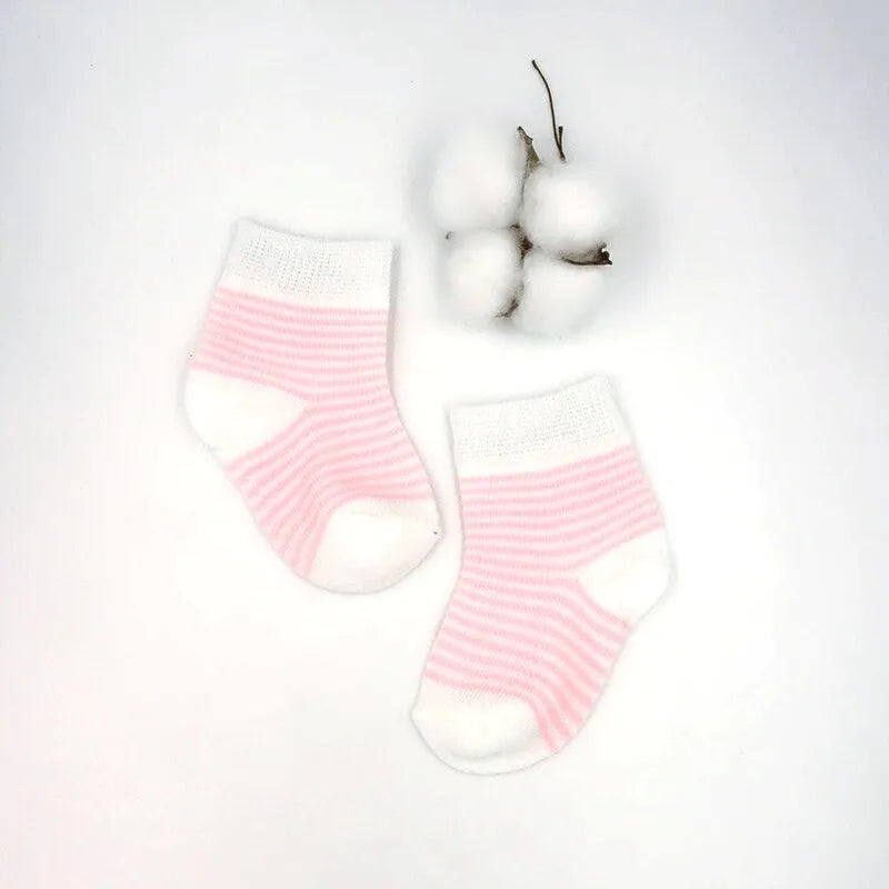 Conjunto de 5 Pares de Calcetines Rallas Rosadas 0 - 6 Meses