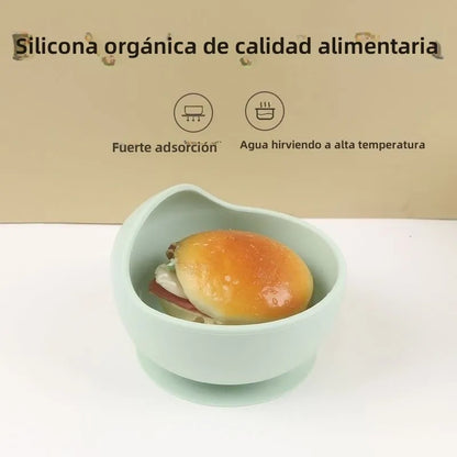 Cuenco Vajilla Plato de Silicona con Cuchara Verde