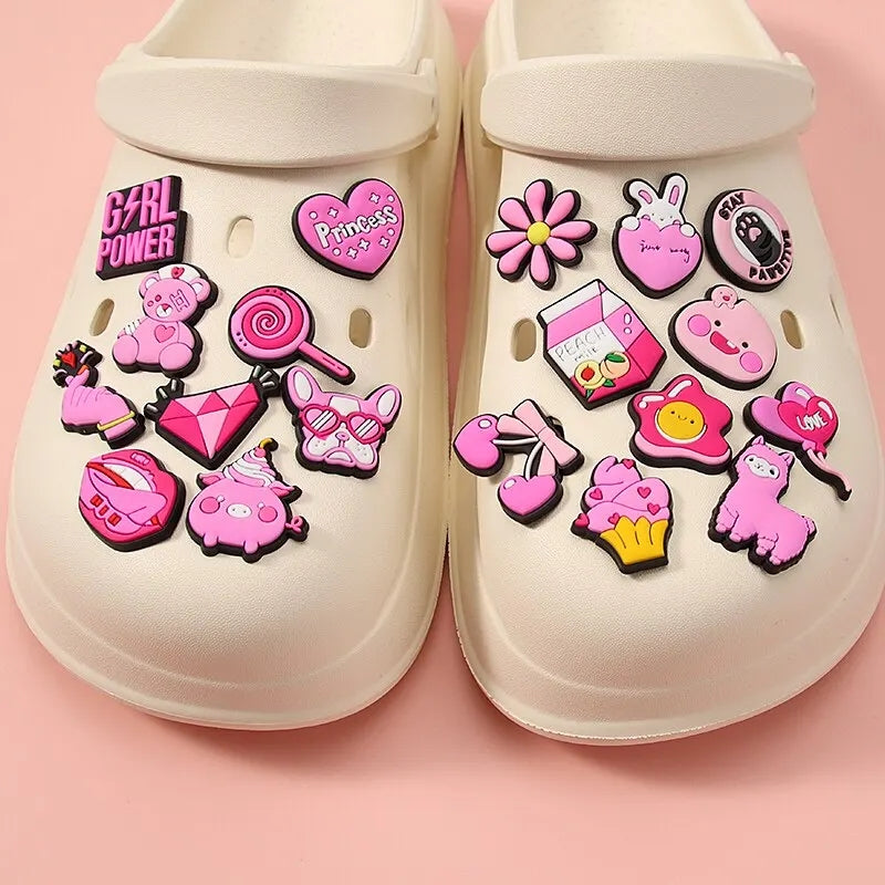 Dijes Charms Pins Bonitos Rosados para Zapatos Crocs 19uds.