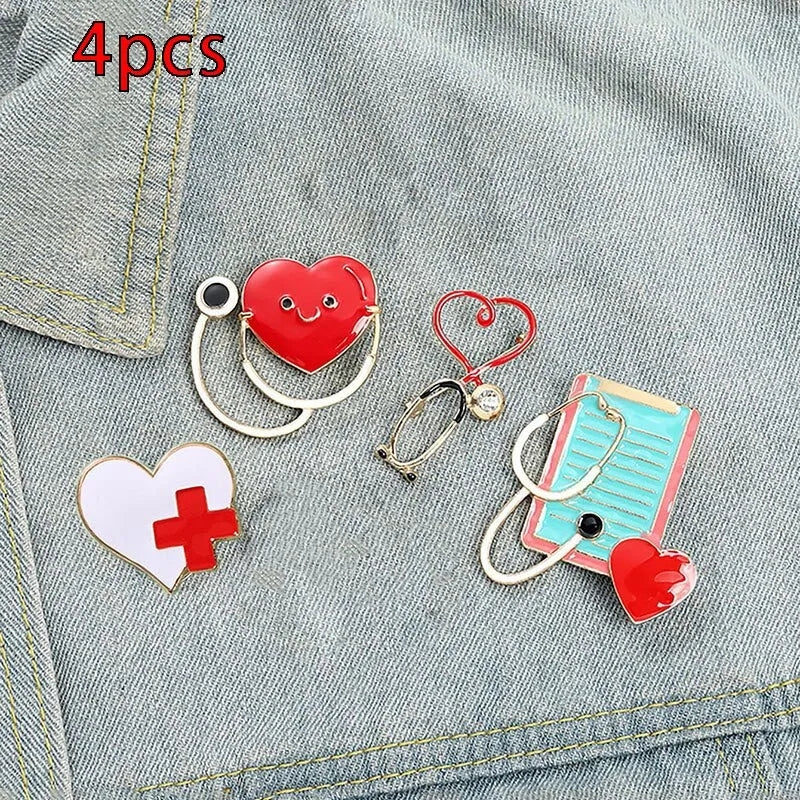 Pins Broches Alfileres Insignias de Metal Para Ropa de Salud Medicina 4uds.