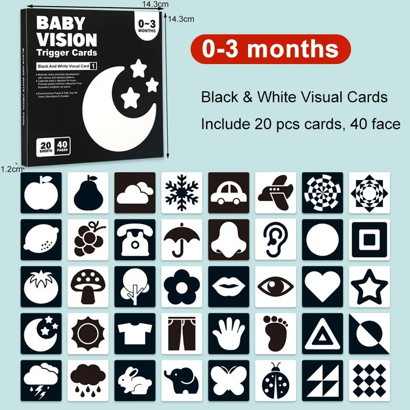 Tarjetas Montessori de Estimulación Visual 0 a 3 Meses Blanco y Negro