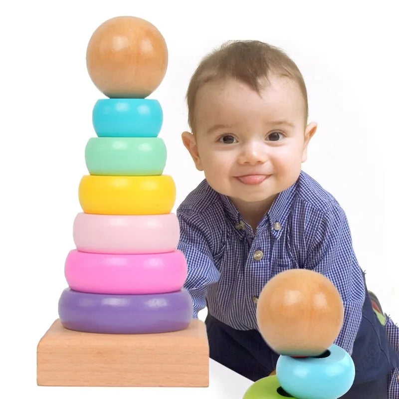 Torre Circulos Anillos de Apilamiento Juguete Educativo Montessori de Madera