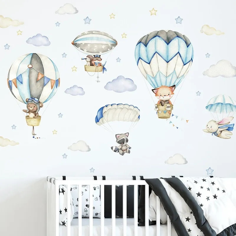 Sticker Vinilo Decorativo para la Pared Globos de Aire Caliente y Nubes