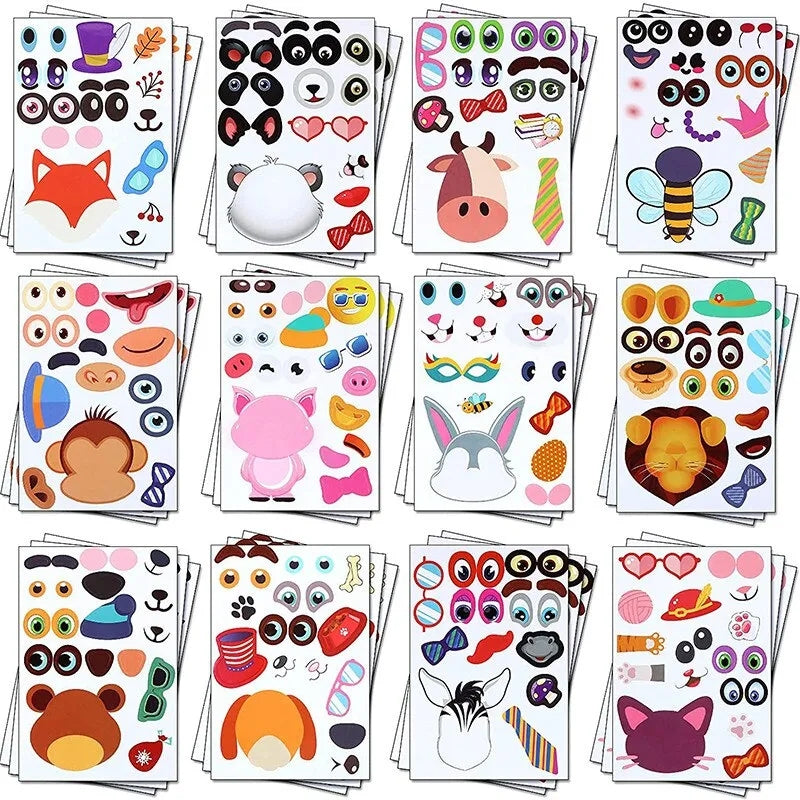 Stickers Pegatinas Rompecabezas DIY Cara de Animales 12 Hojas