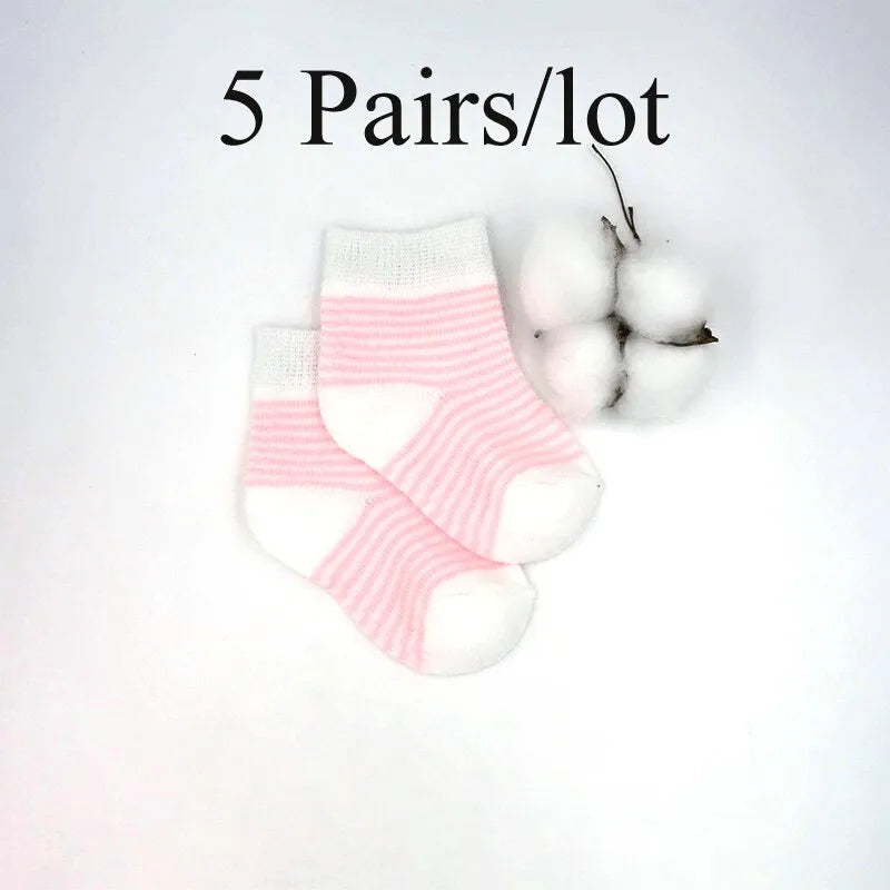 Conjunto de 5 Pares de Calcetines Rallas Rosadas 0 - 6 Meses