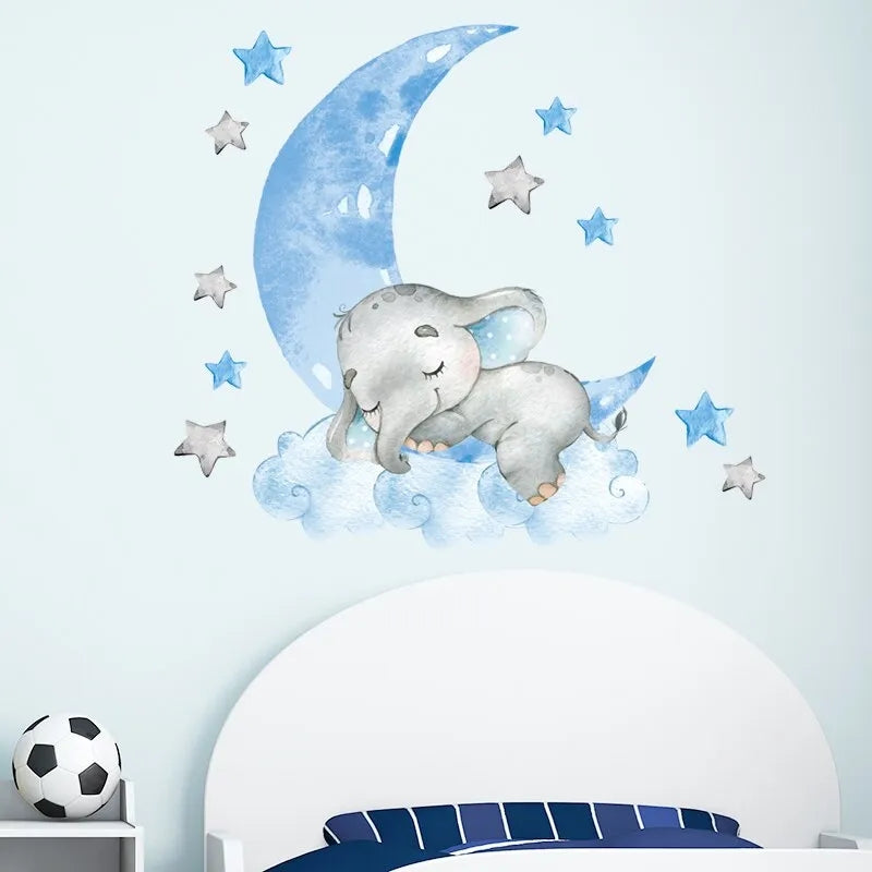 Sticker Vinilo Decorativo para la Pared Elefante Durmiente Luna