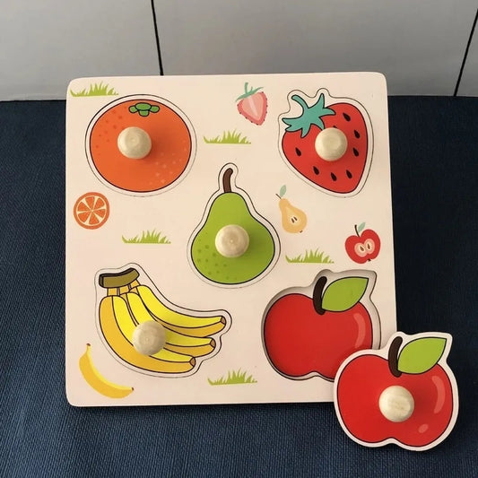 Juguete Cognitivo Montessori Tablero Rompecabezas Frutas Madera