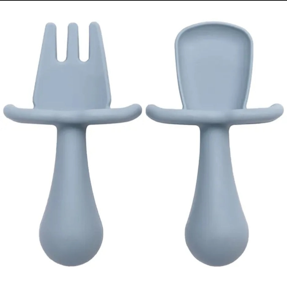 Set de Cubiertos de Silicona Tenedor y Cuchara Azul