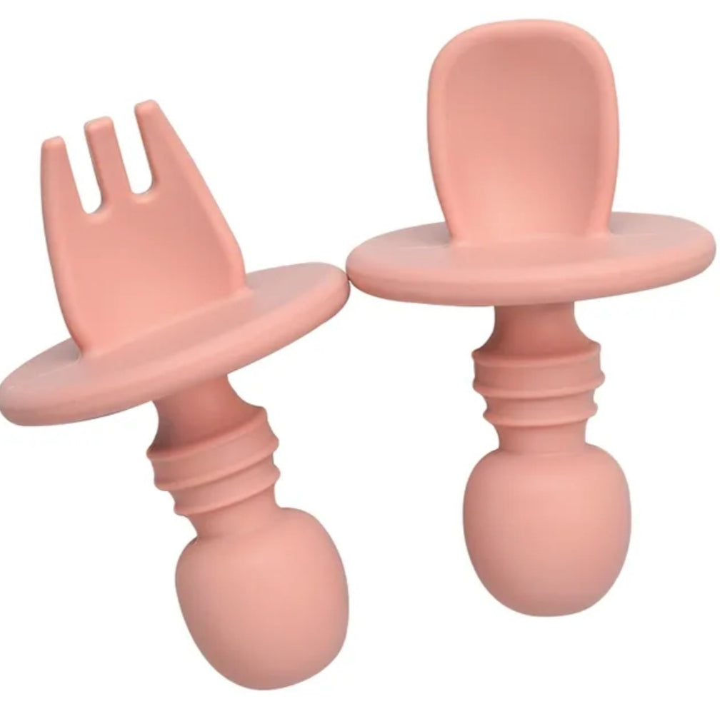 Set de Cubiertos de Silicona Tenedor y Cuchara Rosado