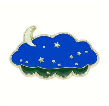 Pin Broche Alfiler Insignia de Metal Para Ropa de Nube Luna Azul