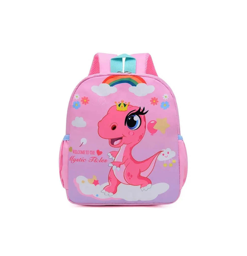 Mochila 🎒 Infantil para Niños de Dinosaurio Rosado