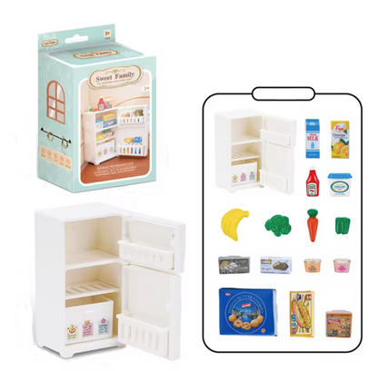 Mini Refrigerador Fridge Blanco Mueble Cocina Casa Muñecas con Accesorios