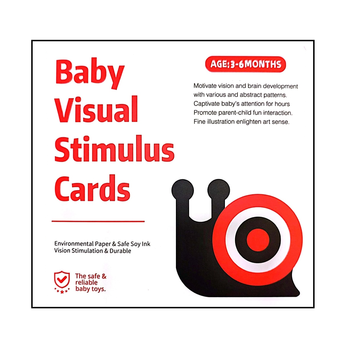 Tarjetas Educativas de Estimulación Visual Sensorial Montessori Blanco y Rojo 3 a 6 Meses